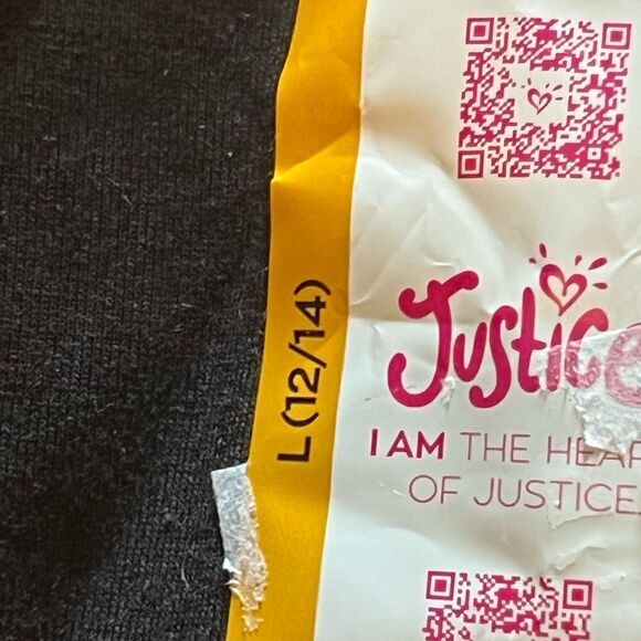 Justice (NWT) black leggings with purple & orange glitter letters size L 10/12 - Picture 3 of 8